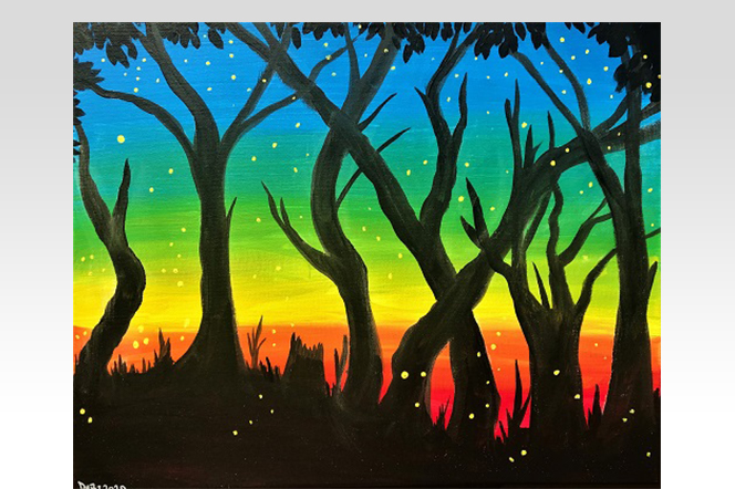 Sunset Forest Class in San Diego Painting Vino CourseHorse